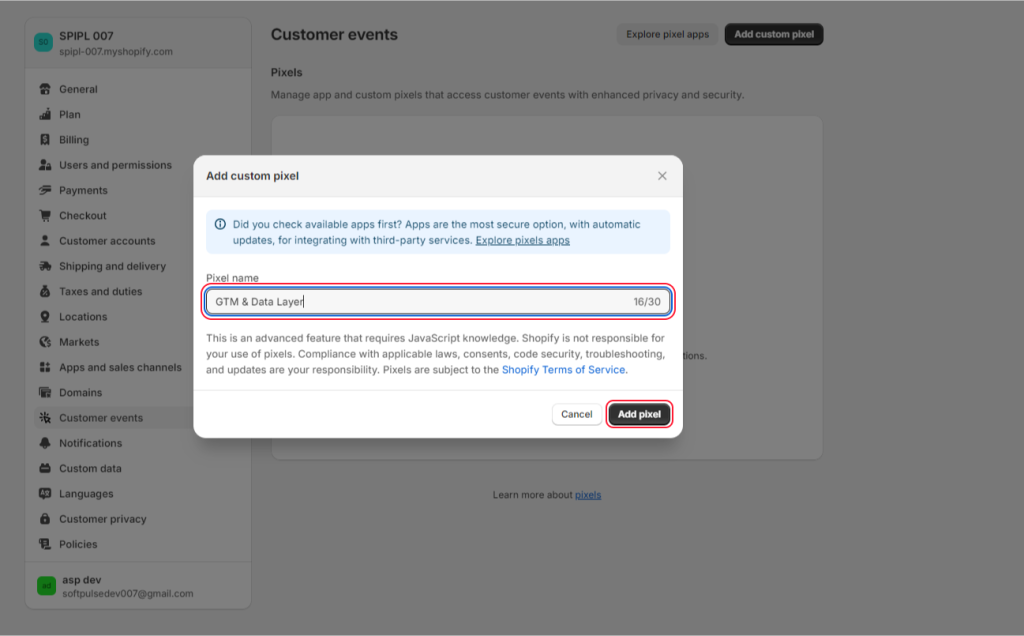 implement google tag manager on shopify checkout page