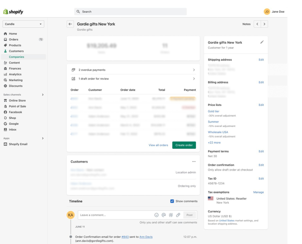 Shopify B2B Features