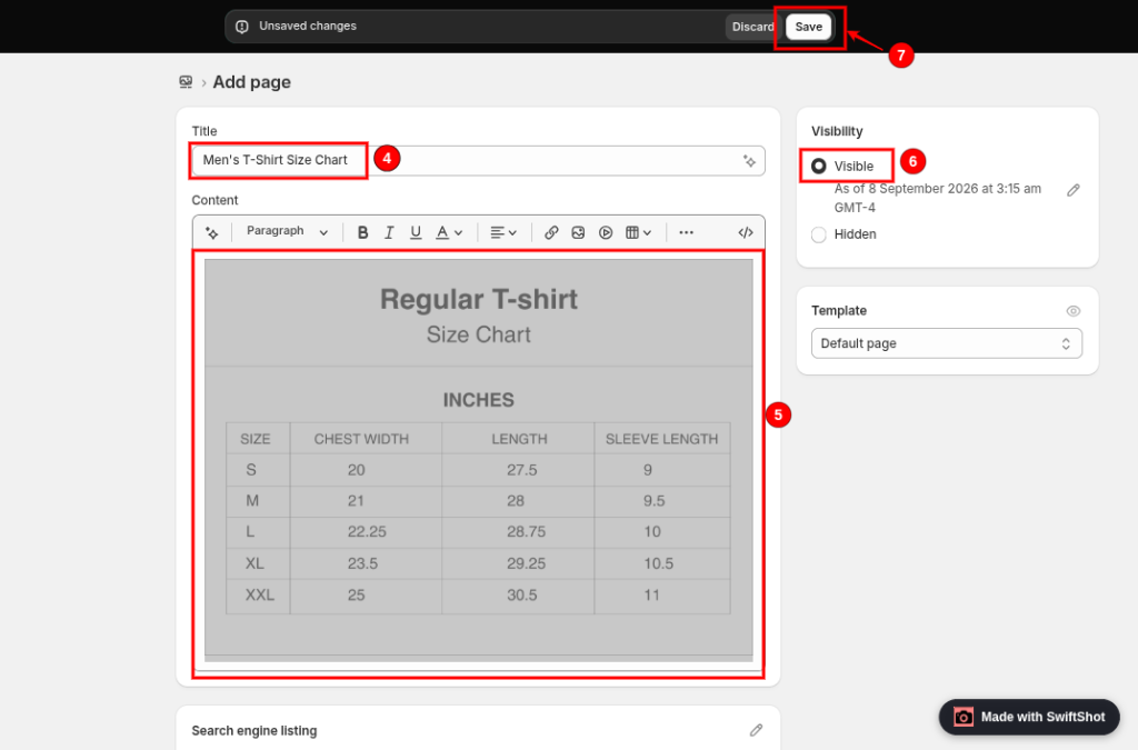 How to add a size chart to Shopify product page