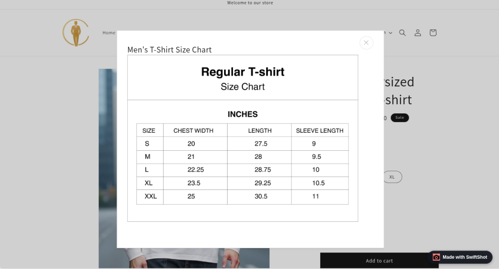 How to add a size chart to Shopify product page