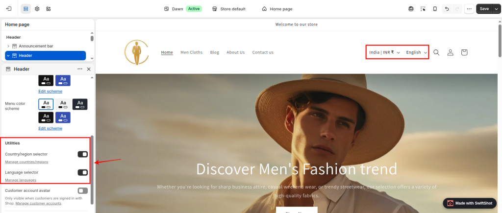 Shopify currency shipping location popup