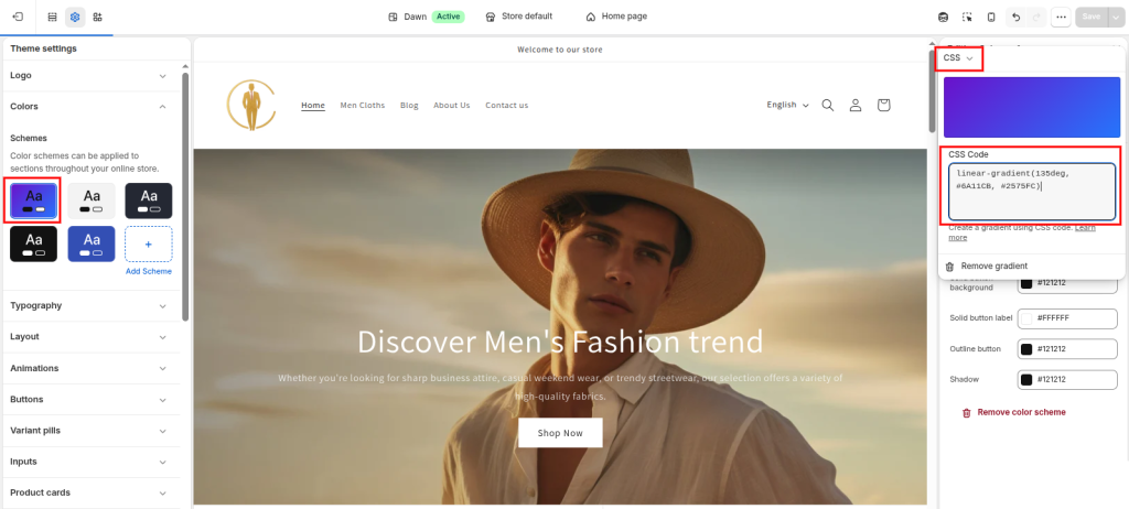 CSS gradient background Shopify