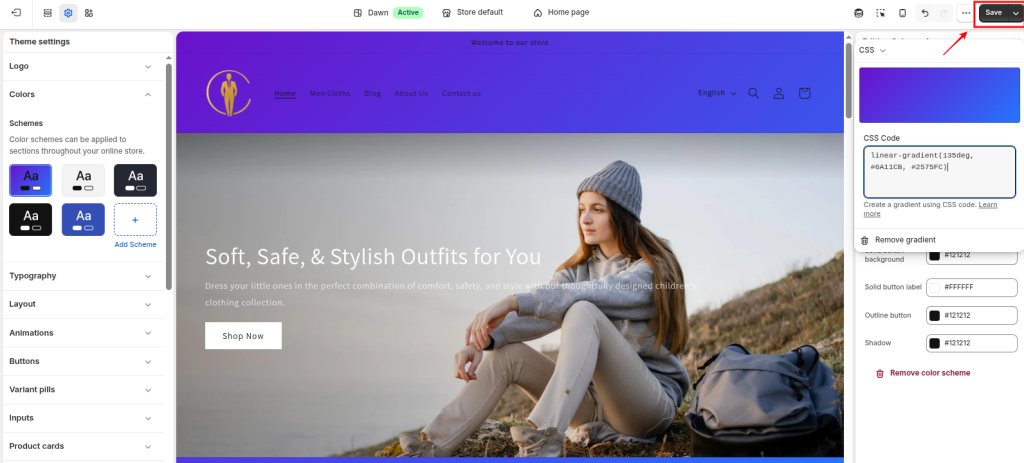 CSS gradient background Shopify