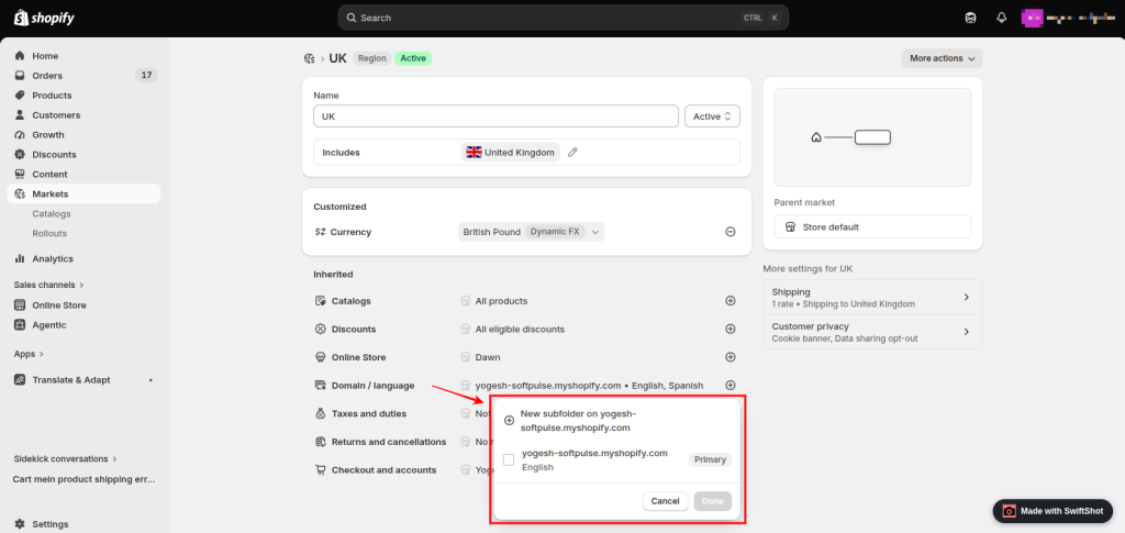 Shopify currency shipping location popup