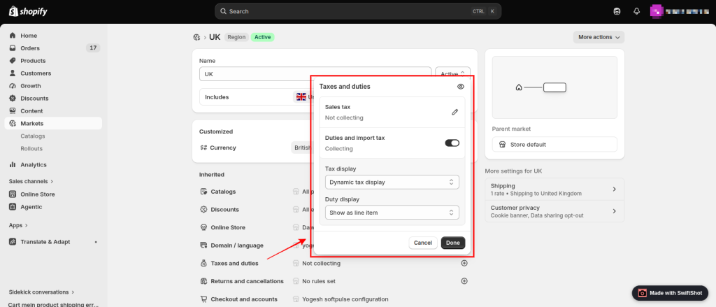 Shopify currency shipping location popup
