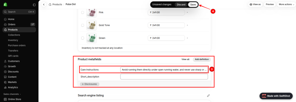 Shopify product metafields